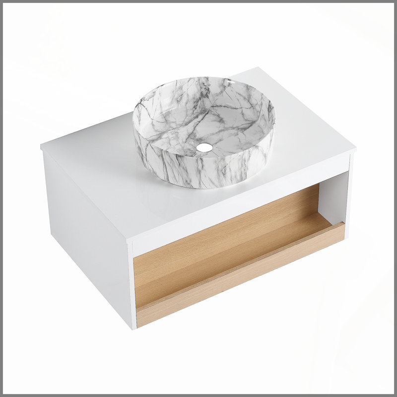 Meuble-lavabo flottant 30 po avec lavabo vasque en marbre veiné gris