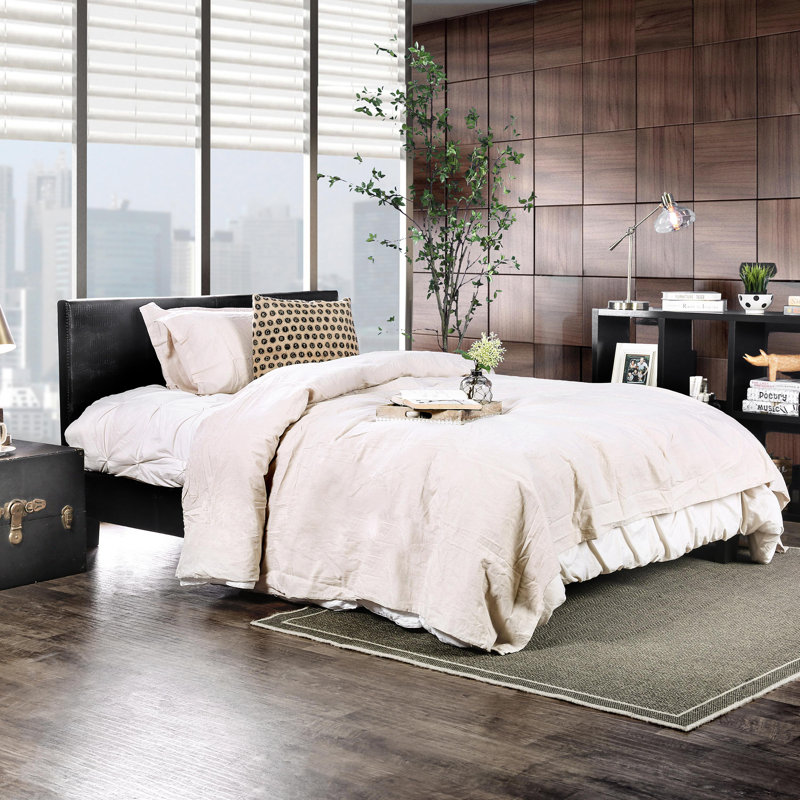 Morgana Vegan Leather Platform Bed, Black, Queen