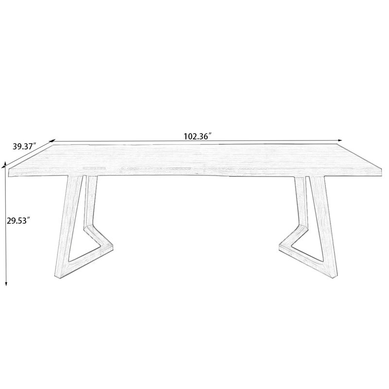 Brown Rectangular Solid Wood Dining Table, 29.53"H x 102.36"L x 39.37"W