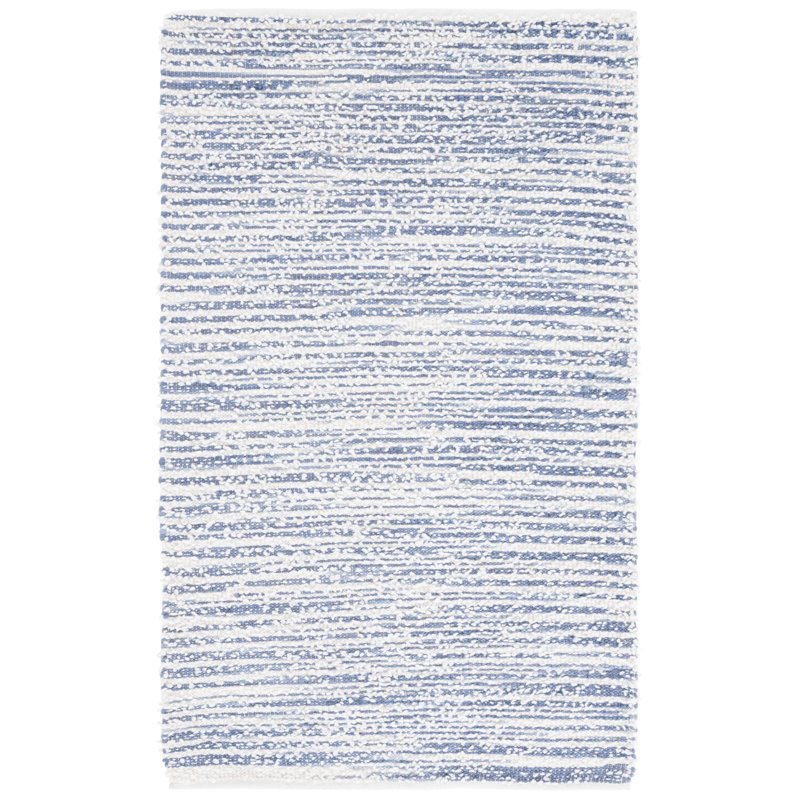 Anatollo Renewal Hand Woven Pet/Cotton Rug in Blue/Ivory, Rectangle 6' x 9'