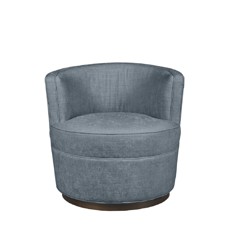 Fauteuil demi-tonneau pivotant en lin de 31 po Devlan, Bleu calcaire