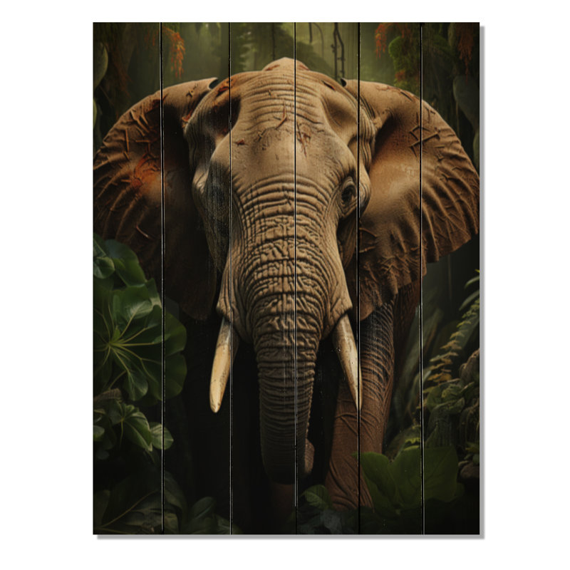 Éléphant d'Afrique II - reproduction africaine sur bois de pin naturel, H 32 po x l 24 po x P 0,78 po