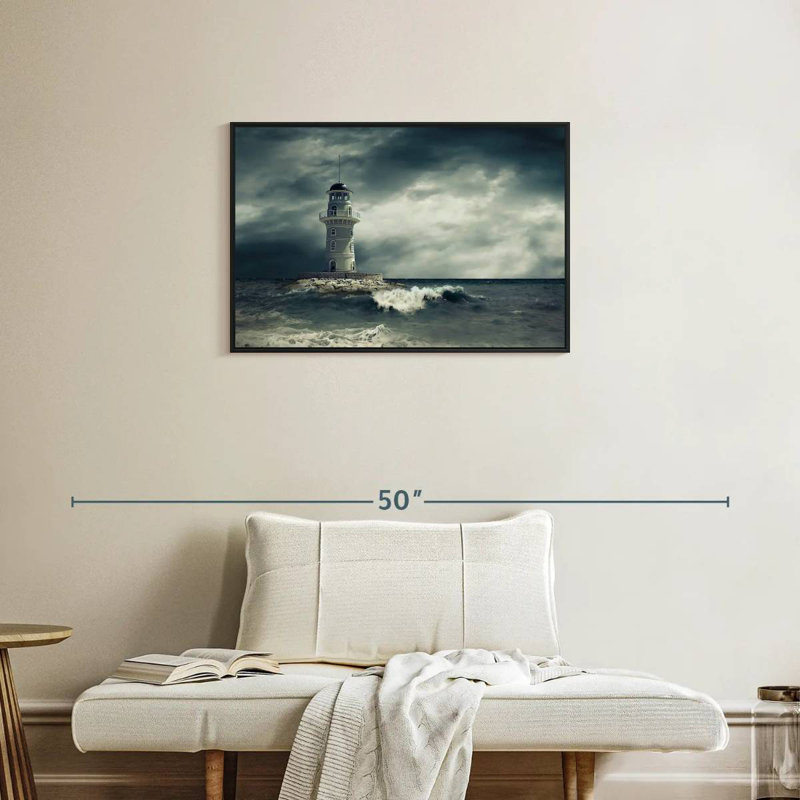 Lighthouse Under Storm Clouds, Floating Frame Black, 31" X 21"
