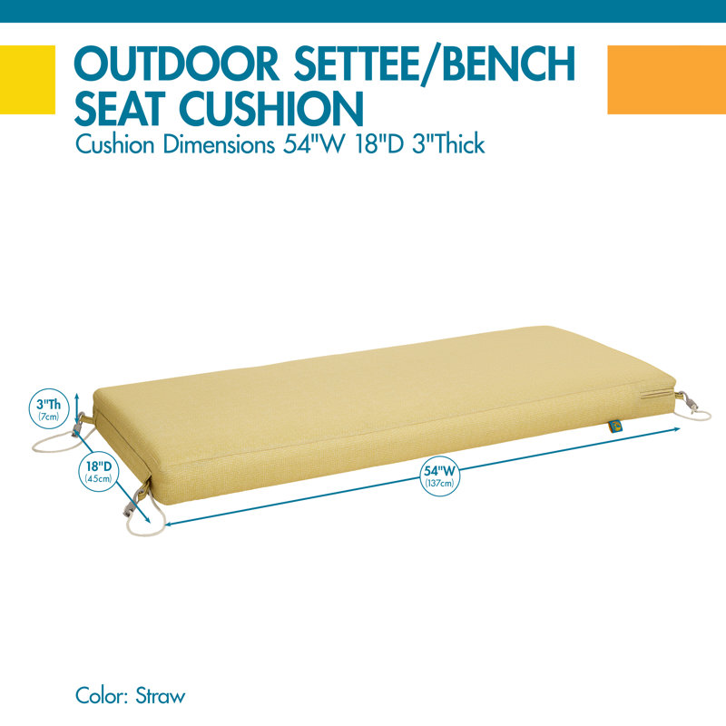 DUCKCOVERS All-Weather Outdoor Bench Cushion, Straw, 3" H x 54" W x 18" D 