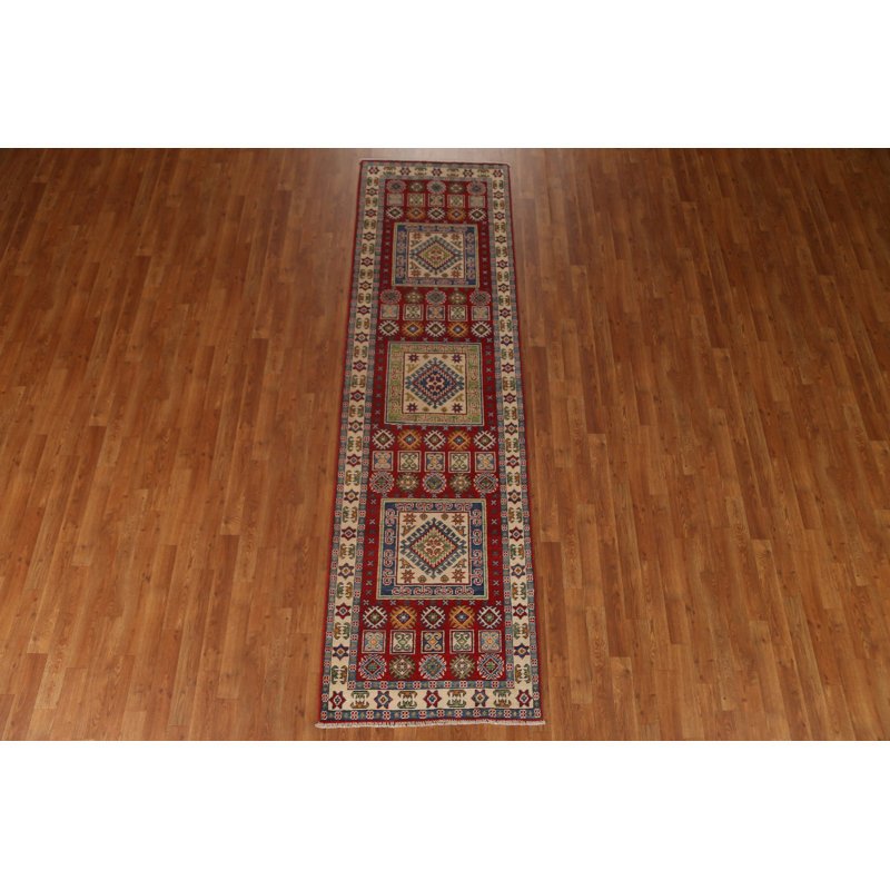 Tapis de couloir unique en laine noué à la main 2 pi 9 po x 9 pi 9 po nouvel âge en rouge / vert / bleu