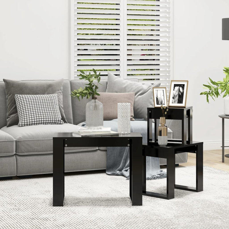 Gobao Nesting Tables 3 pcs Engineered Wood, Black, Black