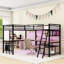 Lit mezzanine avec DEL, tablettes, stations de charge et bureaux