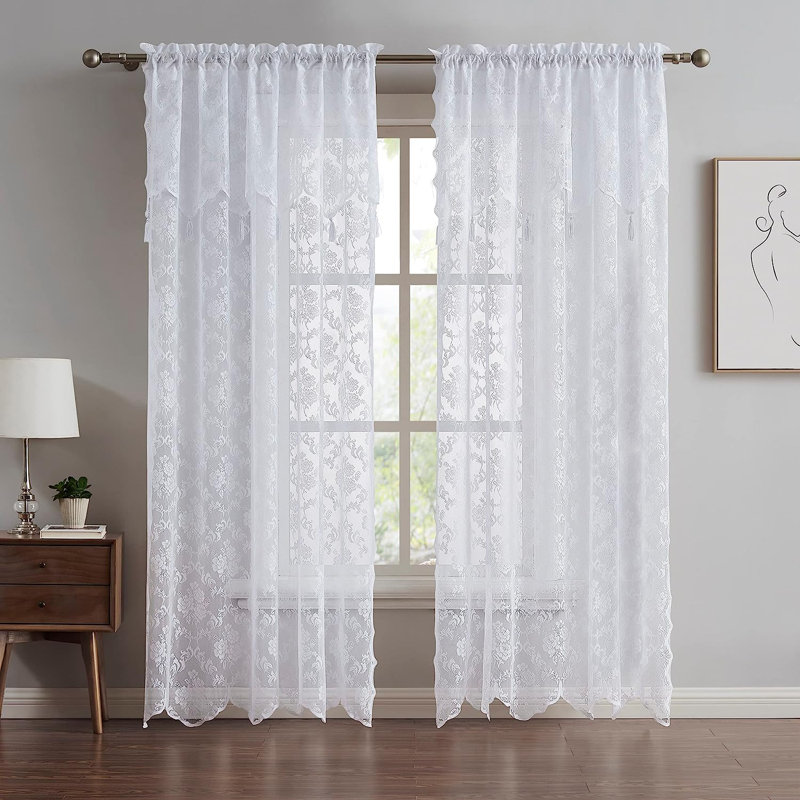 Sidnie Semi Sheer Curtain Pair, 54" W x 63" L, White