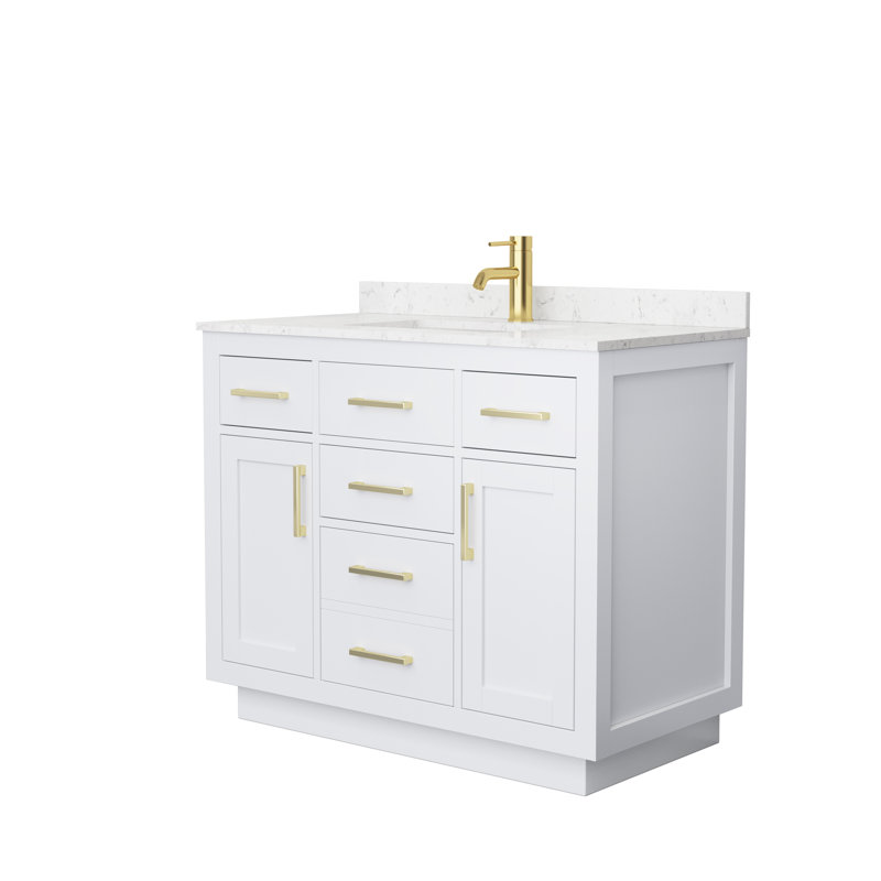 Beckett TK 42'' W Single Vanity, Carrara Cultured Marble, White, Brushed Gold