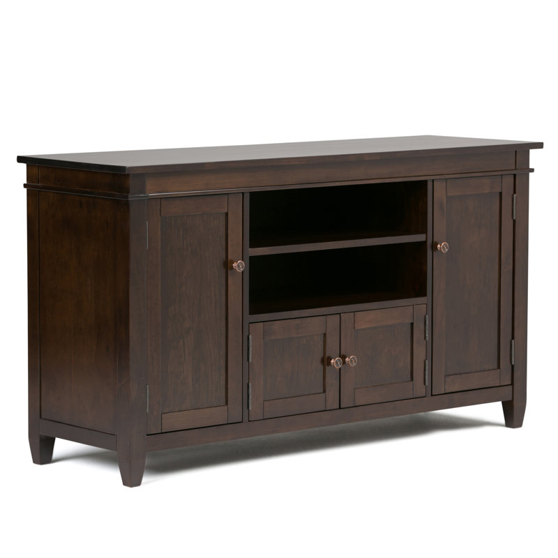Carlton 54"W Solid Wood Transitional TV Stand for TVs up to 60" with 2 Cabinets and Adjustable Shelves, Dark Tobacco Brown