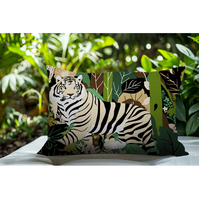 Oreiller rectangulaire réversible intérieur / extérieur Kyo Tiger, Noir, H 25 po x l 18 po