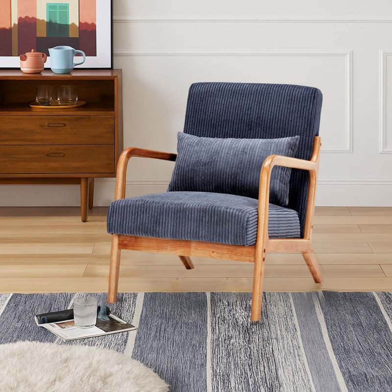 Chaise d'appoint rembourrée en polyester avec pieds en bois d'hévéa massif, Marron clair, Gris foncé antique
