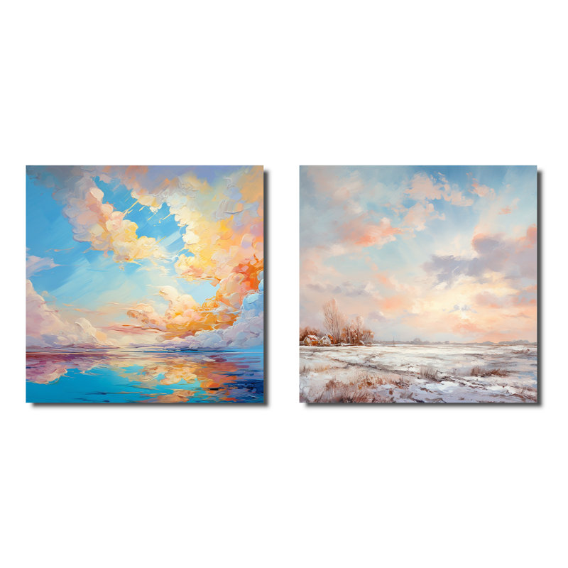 «Turquoise Clouds Charm», ensemble de 2 collages carrés, Toile tendue, H 30 po x l 61 po