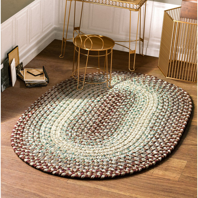 Tapis tressé bourgogne/beige Johannah, Ovale 5 pi x 8 pi