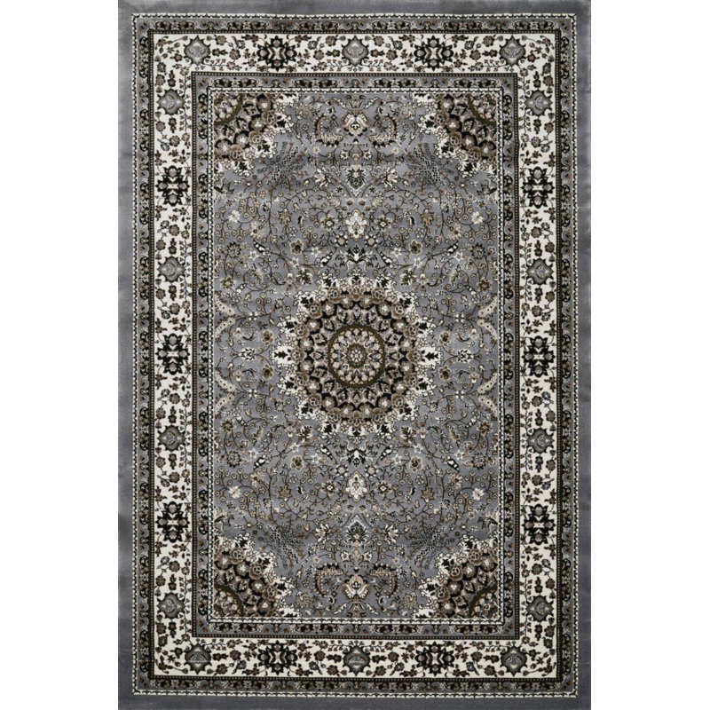 Sutphin Collection Floral Transitional Area Rug, Gray and White, Rectangle 2' x 3'