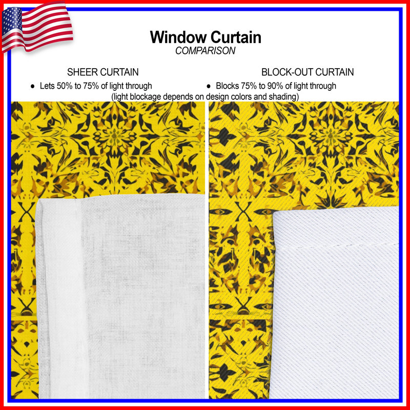 Yellow Ornate Patterns Window Curtains, Ornate Sheer & Blockout Curtains - 1 Panel, Blockout, 50" x 80" - 1 Panel