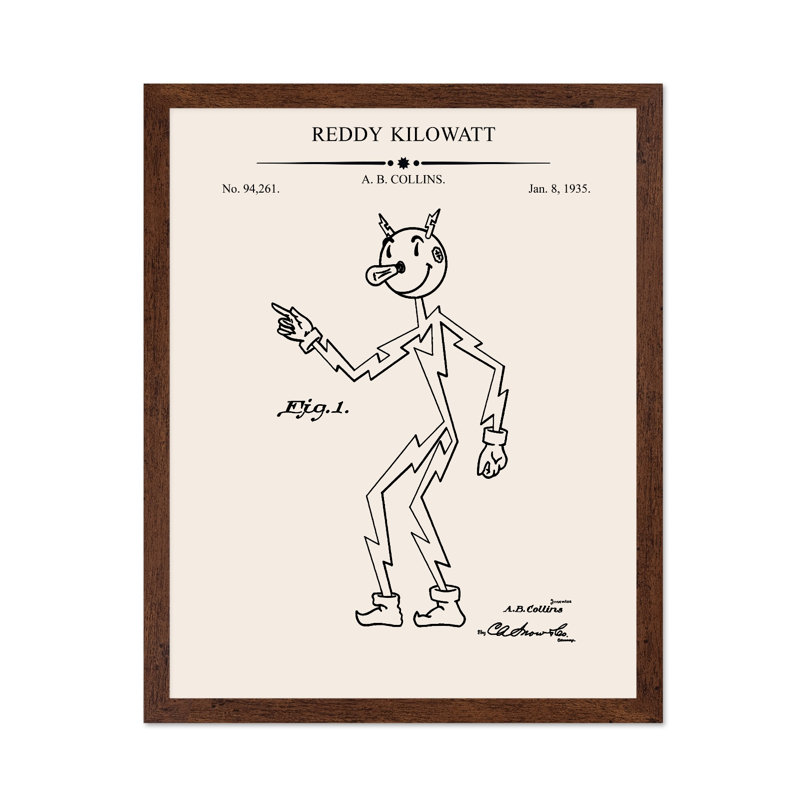 Reddy Kilowatt Blueprint, Poster, 18"H x 24"W, Brown Framed
