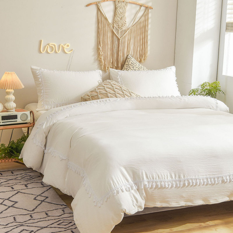 Ensemble de literie blanc Boho, Housse de couette pour très grand lit et 2 taies