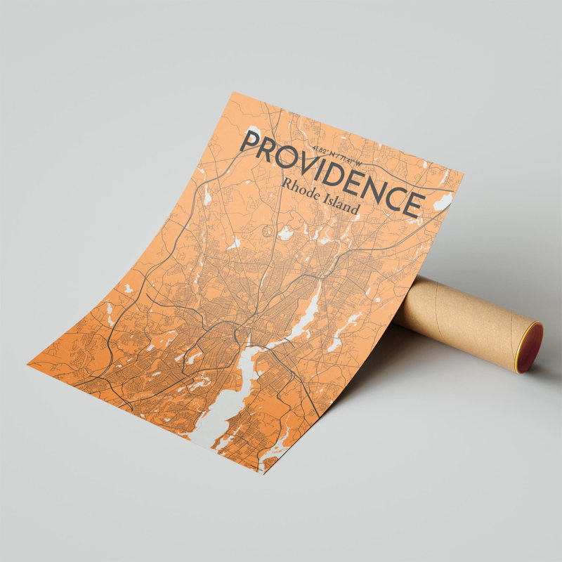 Providence, carte de la ville, impression, Orange et gris, H 24 po x l 18 po