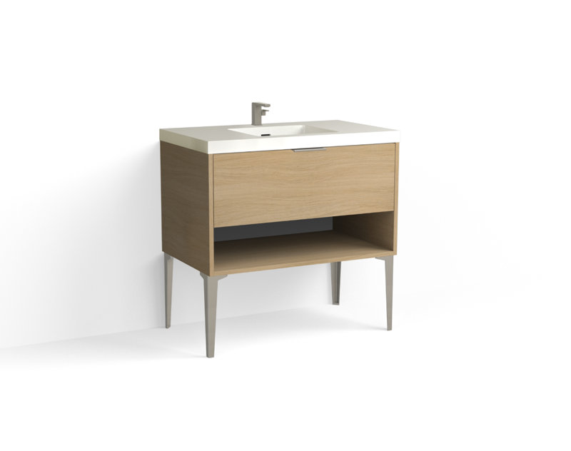 Modo 36" W Freestanding Single Bathroom Vanity with Dean Leg, Matte White/Single, Biondo, Polished Nickel