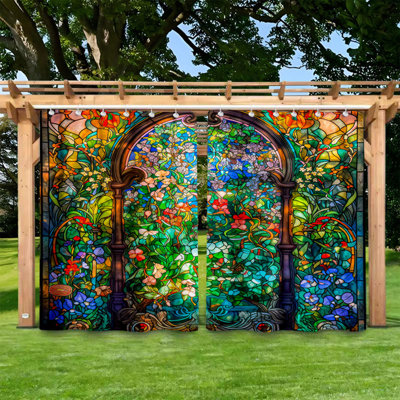 Rideaux peints Longue tringle à rideaux avec passe-tringle pour le salon Chambre à coucher Porte en verre Rideau imperméable à l'eau Rideau d'extérieur Décoration de jardin