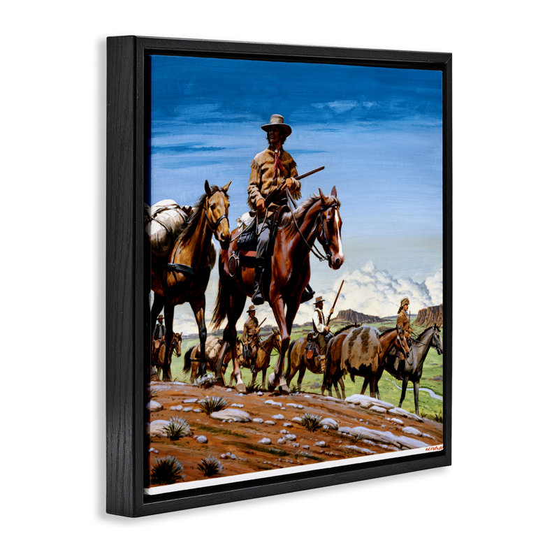 Santa Fe Trail Cowboys Floating Frame, design by Wind River Studios, Jet Black Floater Frame, 18" H x 18" W