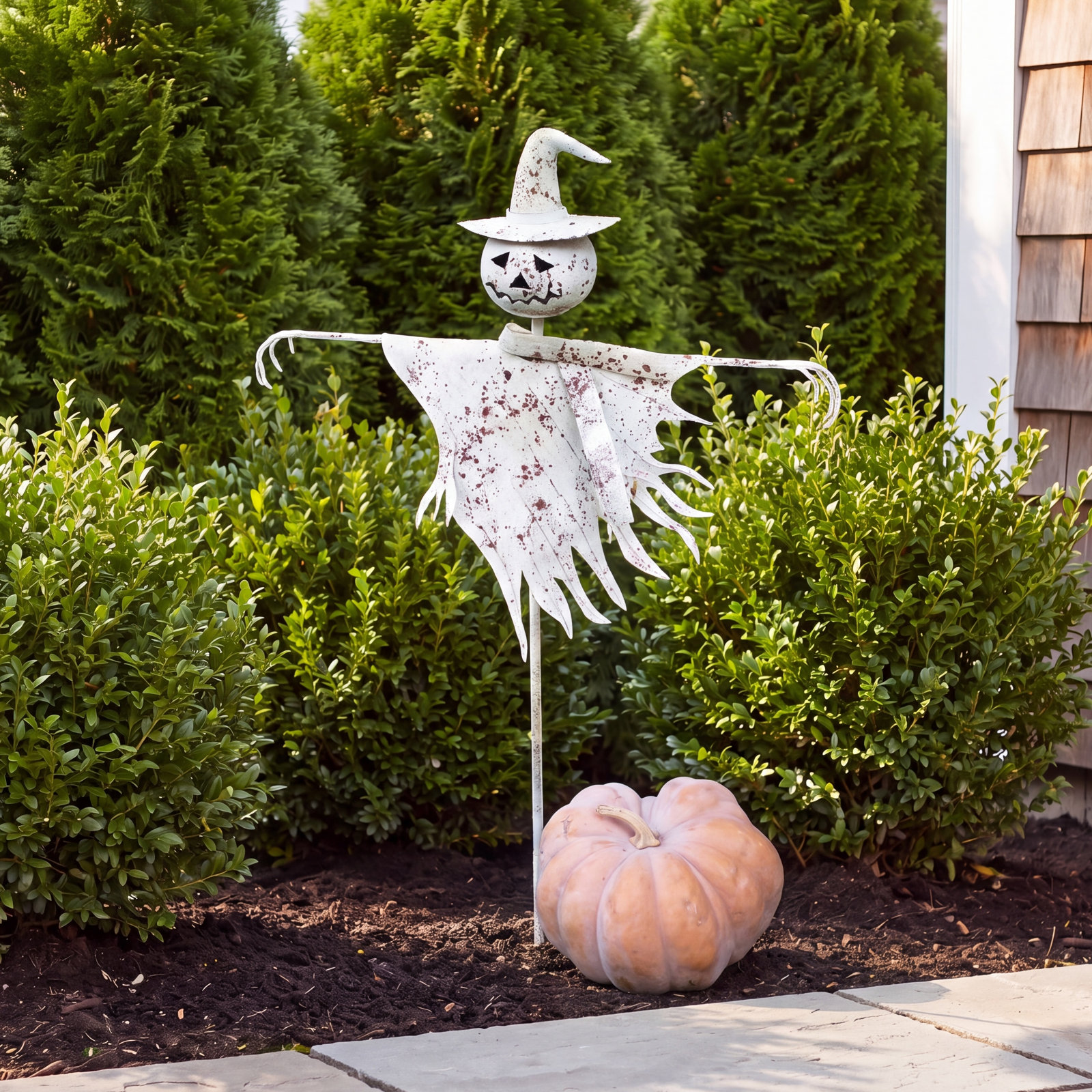Lenay Rustic White Metal Scarecrow Yard Stake