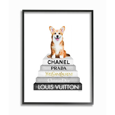 " Smiling Corgi Puppy On Glam Fashion Icon Bookstack " by Amanda Greenwood
