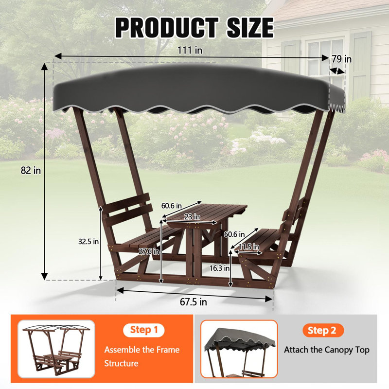 Pavillon de jardin en bois 5 pi x 3 pi avec auvent imperméable et banc intégré
