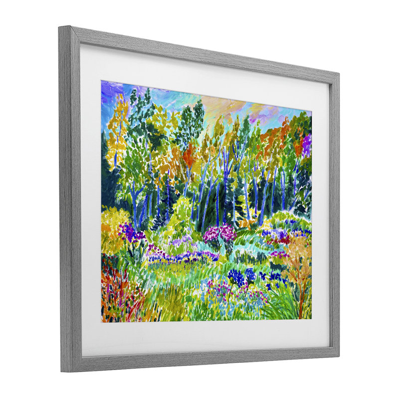 «Abstract Rainbow Forest», reproduction d'art sous verre encadrée par Lee Ann Zirbes, H 17 po x l 21 po, Cadre de ferme gris