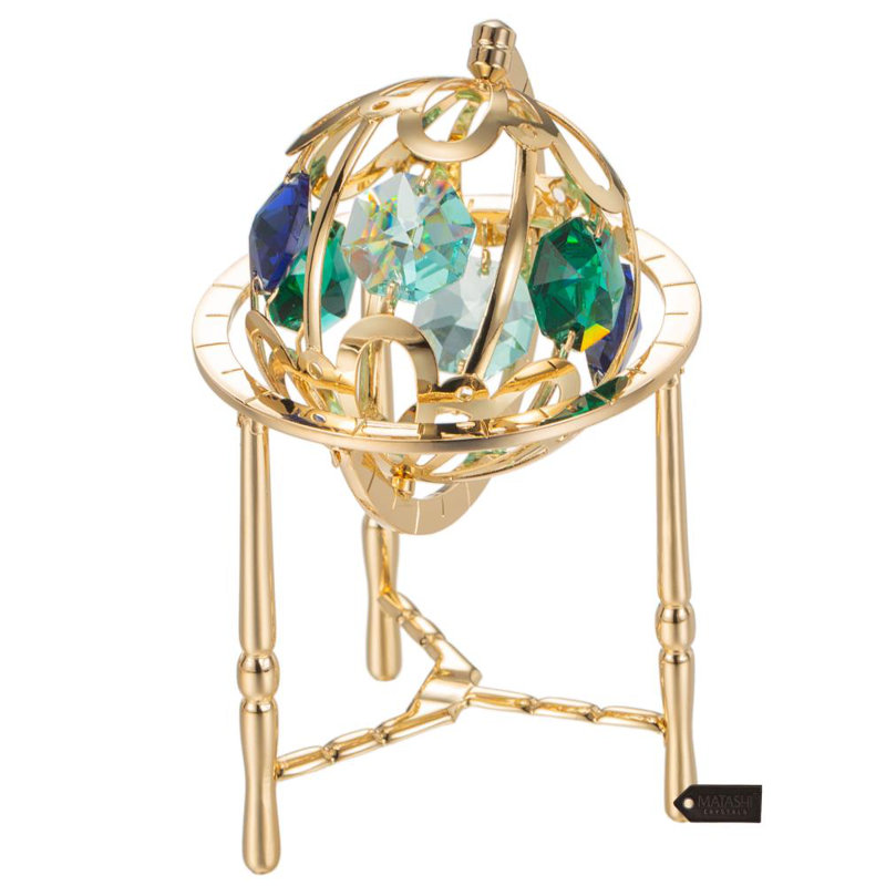 Sculpture de globe terrestre en cristal garniture cloutée, Or
