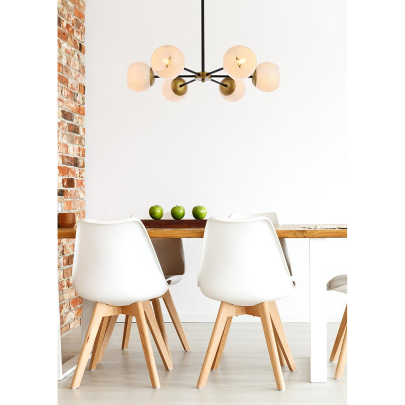 Caisha 6 - Light Dimmable Sputnik Modern Linear Chandelier, Black/Brass/White, 6" H x 30" W x 30" D