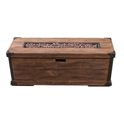 56" Rectangular Concrete Gas Fire Pit Table – 50,000 BTU, Wood-Pattern Brown, Outdoor Patio Heater
