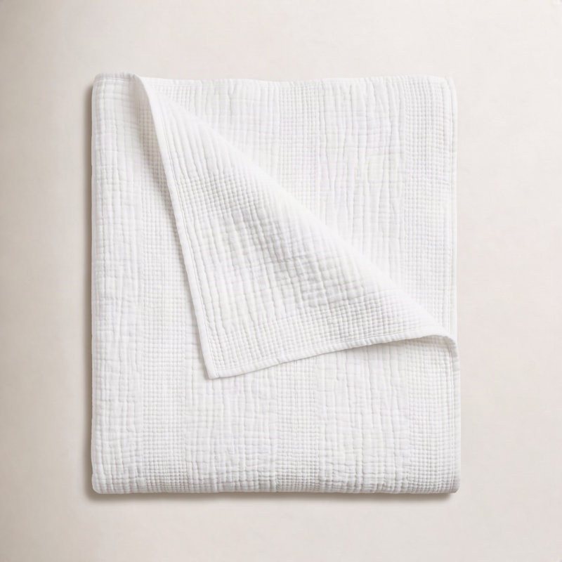 Couverture 100% coton Nantucket Matelasse, Simple, Blanc