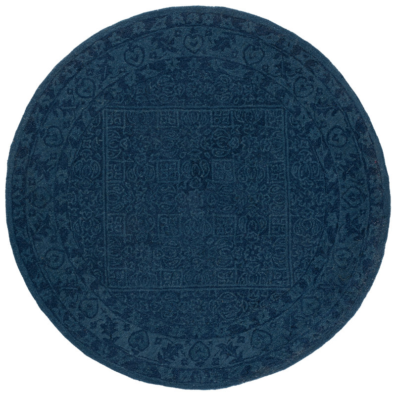 Tapis bleu marine en laine / coton touffeté à la main Pimentel, Rond 7 pi