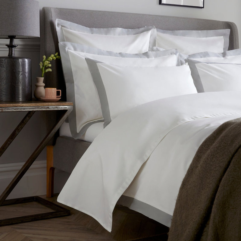 Luxury 800 Thread Count Contrast Wide Border Sateen Duvet Cover, White/Grey, Double