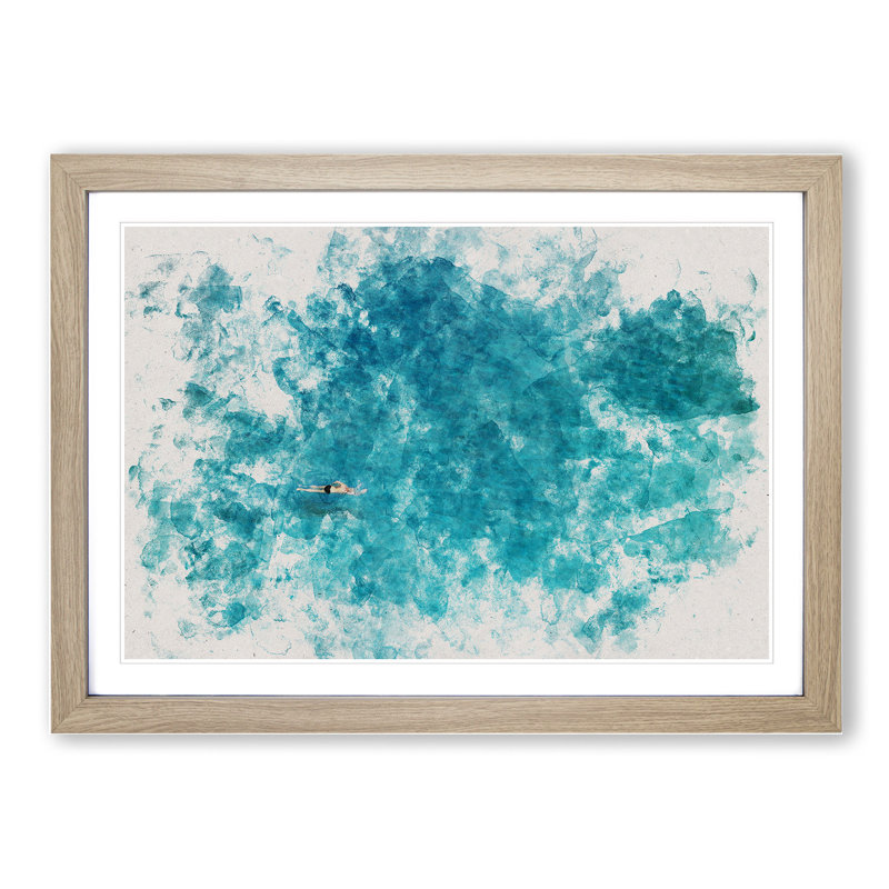 Swimmer in the Sea - Picture Frame Painting, 27cm H x 36cm W x 2cm D, Oak Framed