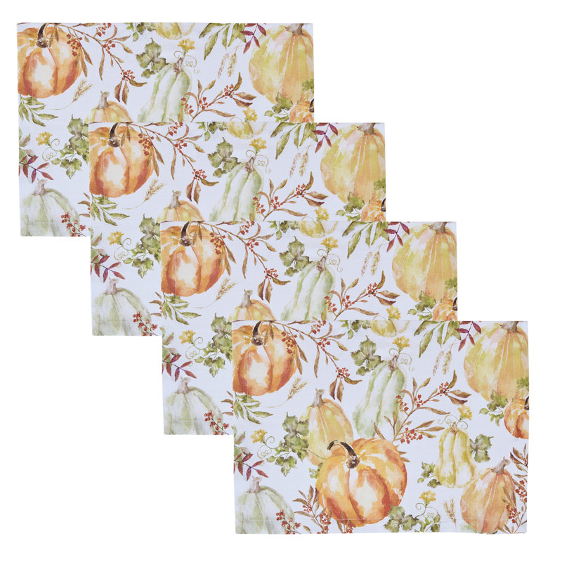 Ensemble de 4 napperons citrouille Cullum, L 13 po x L 19 po, Floral orange