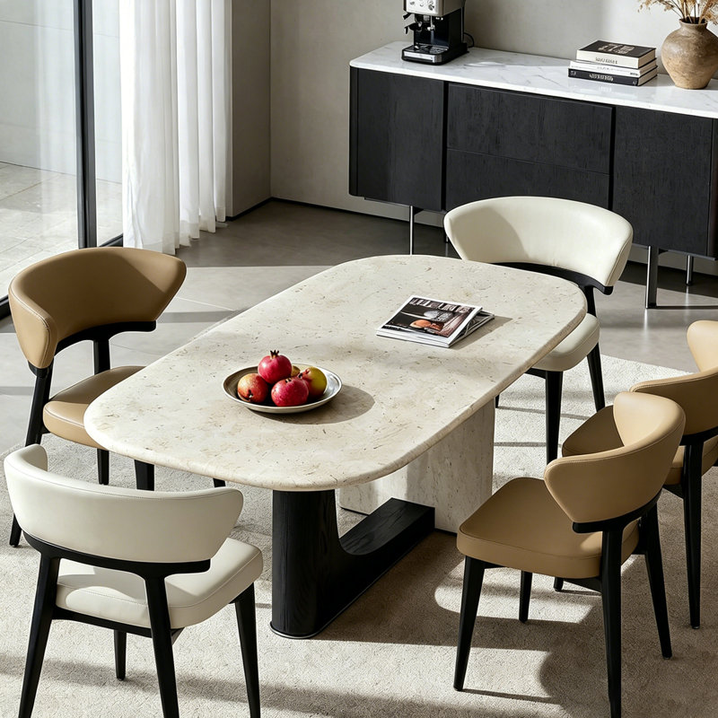 Table de salle à manger 78,74 po Wabi-Sabi Art Travertine, H 29,53 po x l 78,74 po x P 35,43 po