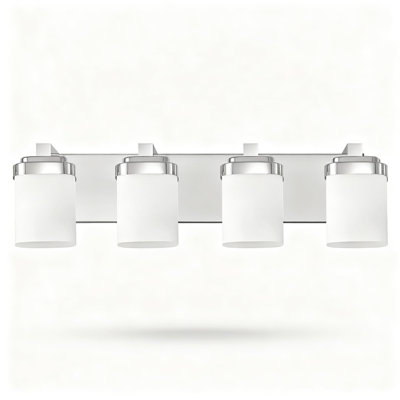 Luminaire de salle de bain chromé 4 lumières avec abat-jour en verre blanc laiteux, applique murale moderne pour miroir de salle de bain avec base E26, éclairage de cuisine et de salle de bain
