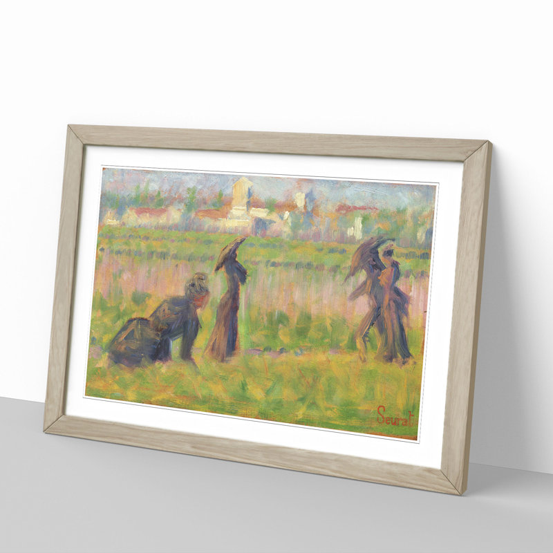 Figures in a Landscape by Georges Seurat - Picture Frame Painting on MDF, Oak Framed, 48cm H x 65cm W x 2cm D