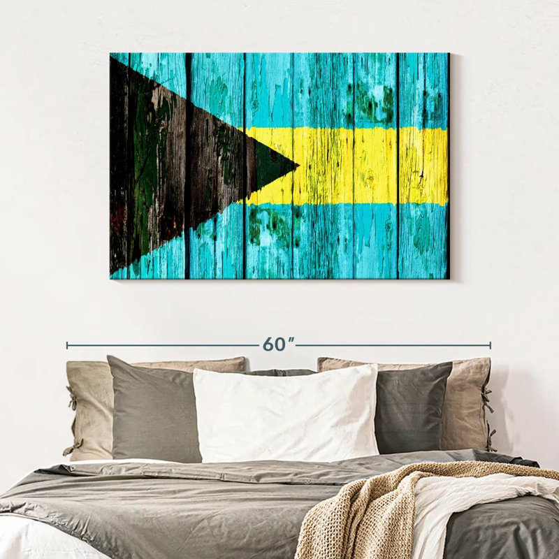Drapeau Borges en bois des Bahamas, H 32 po x l 48 po