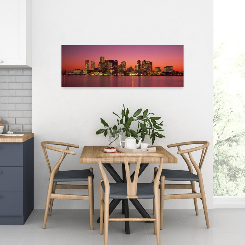 Coucher de soleil, Boston, coloré, abstrait, contemporain, architecture de la ville, art mural, H 12 po x l 36 po