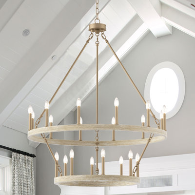 Adriana 20 - Light Steel Dimmable Candle Style Wagon Wheel Chandelier with Adjustable Height