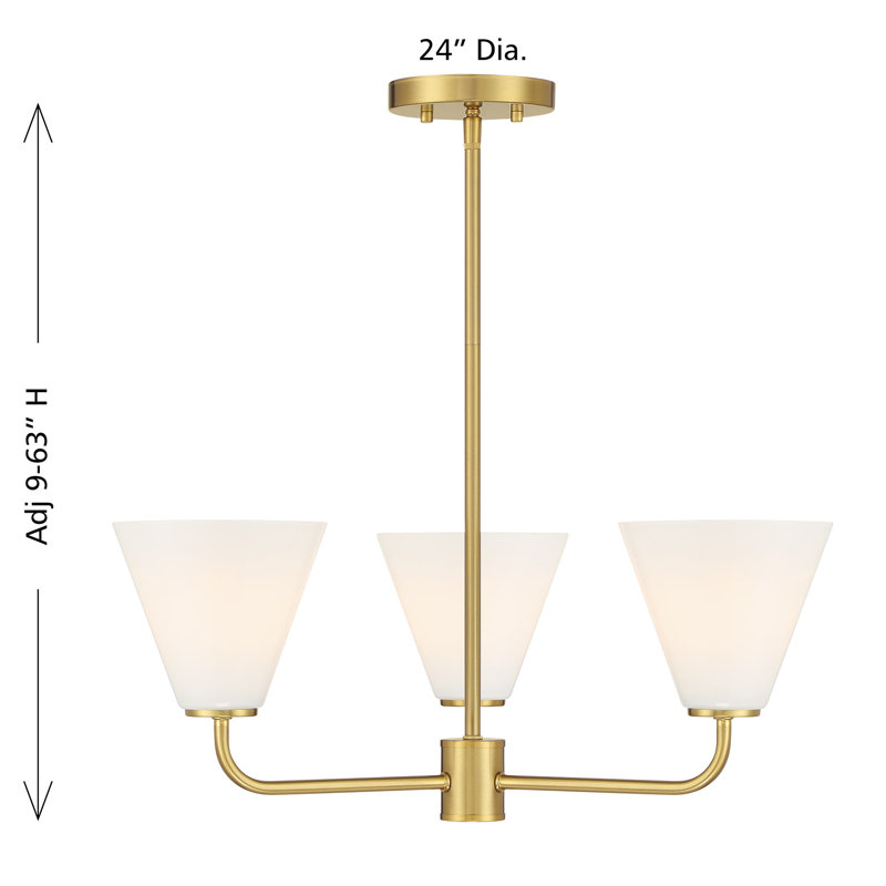 Lustre Hashimoto , H 9 po x l 24 po x P 24 po, Laiton, 3 lumières