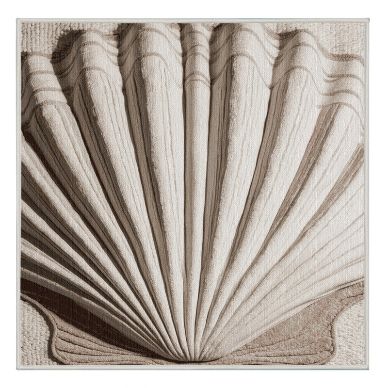 Washable Giant Clam Feature Coastal Area Rug, Square 3'