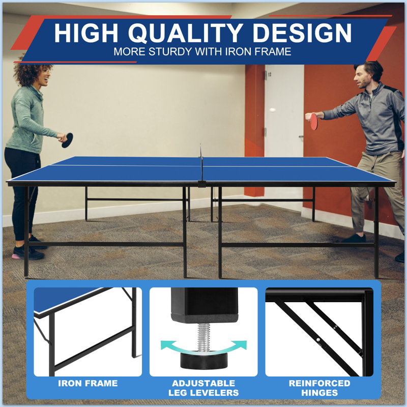 9' Ping Pong Table Set for Outdoor and Indoor, Foldable Table Tennis Table With Net, 2 Paddles, 2 Balls