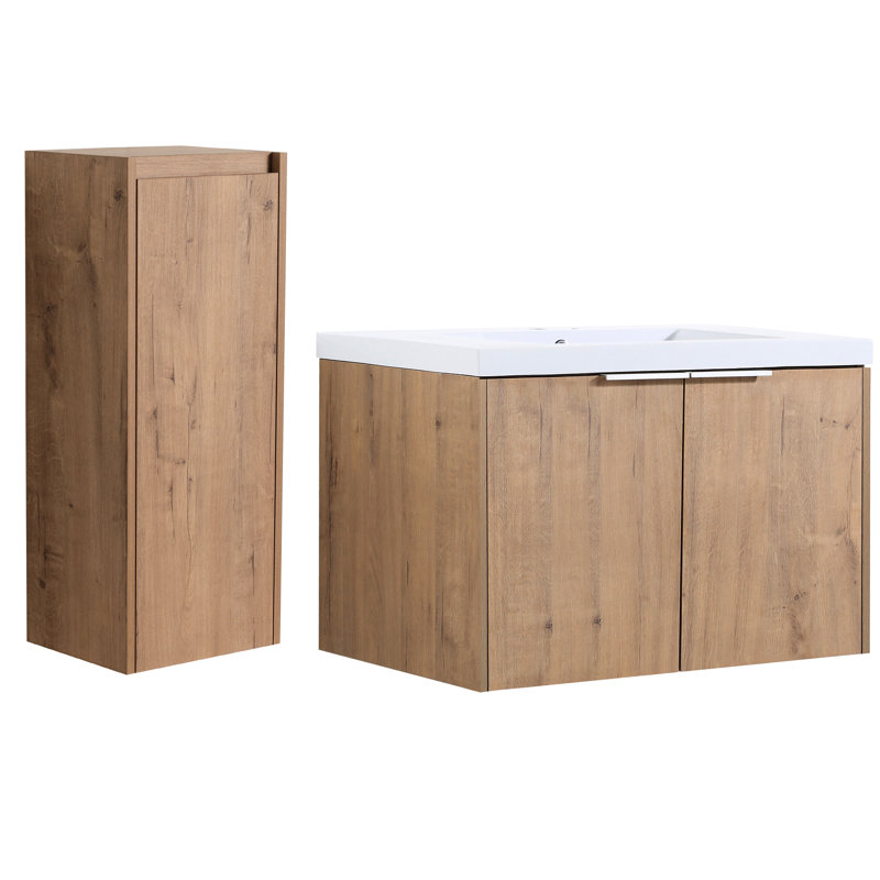 Meuble-lavabo de 30 po avec lavabo et armoire latérale - décor moderne, armoire à poignées rouille, finition à l'eau
