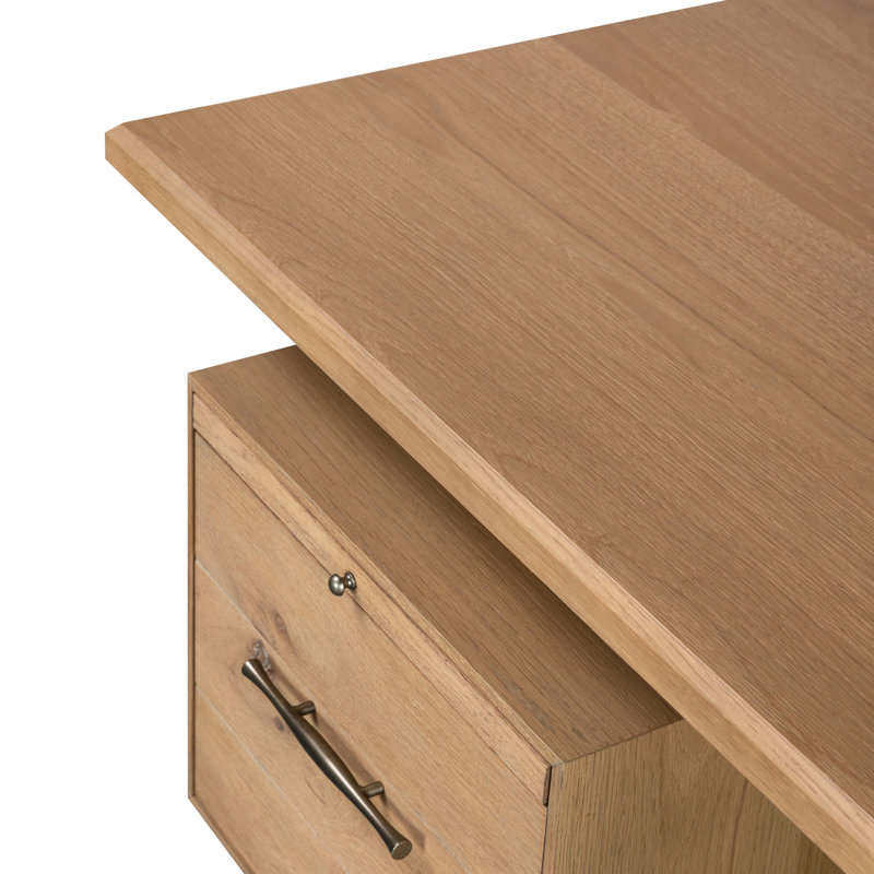 Lauren Modern Brown Solid Oak Writing Desk with Filing Storage