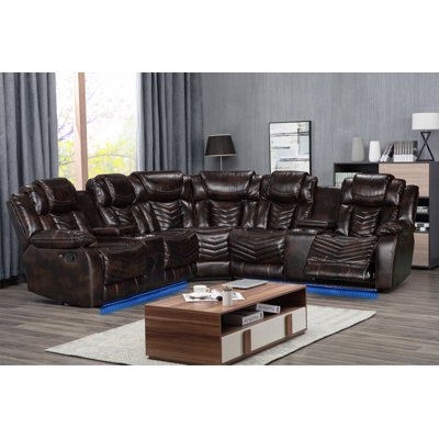 Aprea Wide Air Leather Reclining Sectional with LED and Bluetooth by Wrought Studio